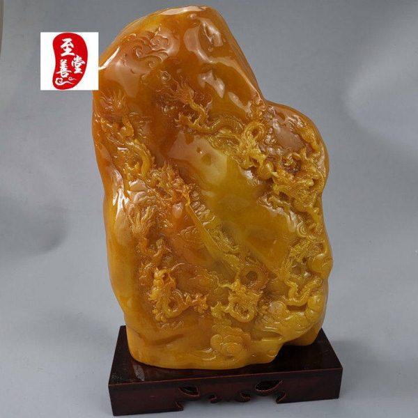 玉石原石福建寿山石雕田黄石九龙戏珠玉璧摆件奇石观赏石