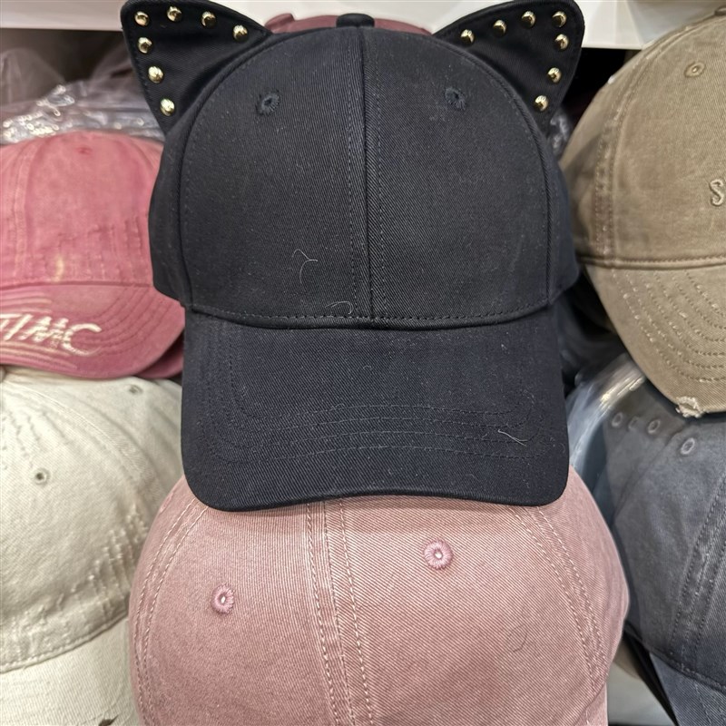 可爱猫耳朵硬顶有型显瘦棒球帽子女D春夏百搭减龄铁环网红款鸭舌