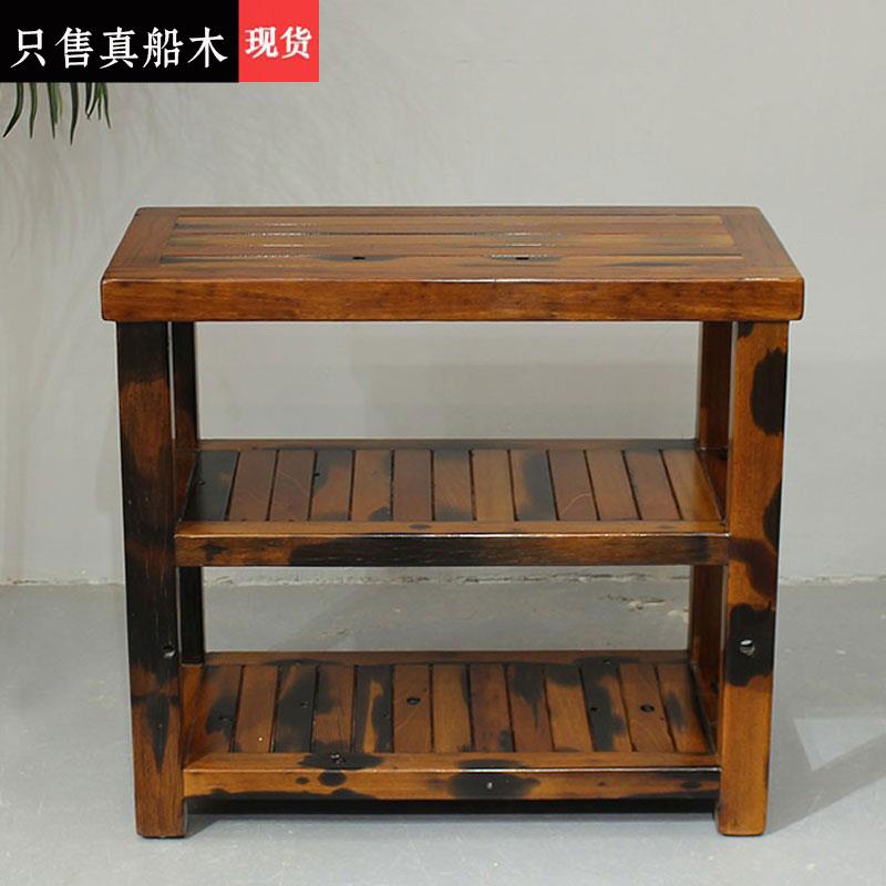 老船木实木边几沙发边柜小桌子客厅简约茶架储物三层收纳置物架