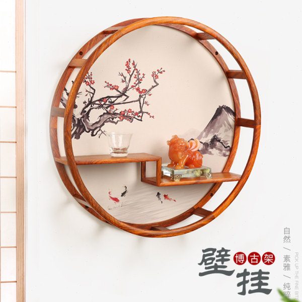 壁挂式墙上博古架卧室房间墙面展示架创意实木中式装饰架子置物架