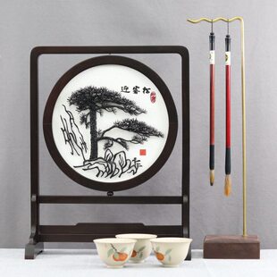 芜湖铁画纯手工迎客松收藏级高端紫光檀摆台屏风合肥店「铁易知」
