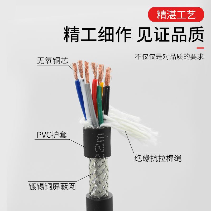 屏蔽拖链电缆VViP手线1500万次耐折抗干扰高柔性2/3/4/5/6芯机械