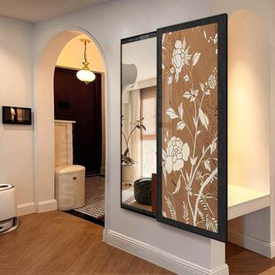 美拉德法式 镜子画 推拉全身镜挂画卧室隐形穿衣镜中古风玄关隐藏式