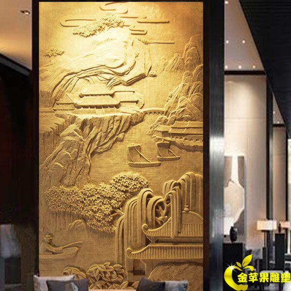 砂岩浮雕沙岩外墙雕刻画植物壁画装饰电视背景墙山水画厂家定制