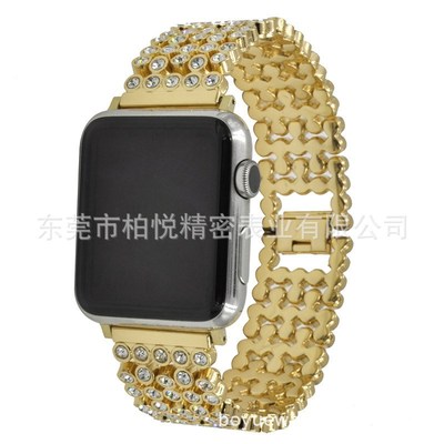 适用于苹果手表表带 五铢圆柱满钻钢带 iwatch金属不锈钢手表带