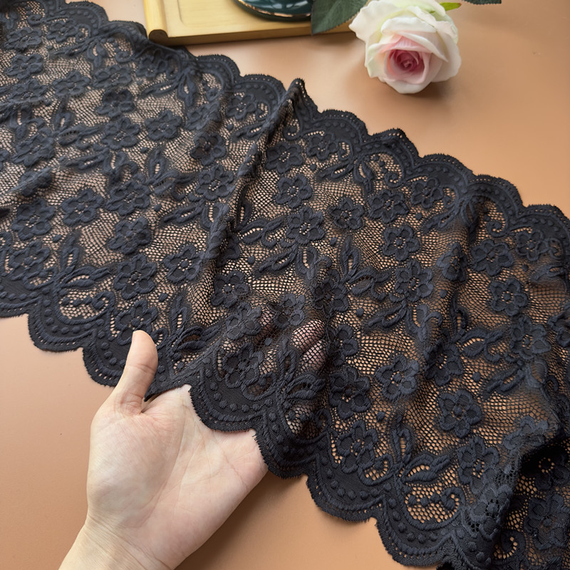 意大利订单黑色弹力蕾丝花边面料diy手工服装裙子辅料宽38cm