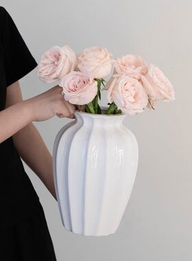 陶瓷花瓶摆件客厅插花轻奢高级感法式奶油风创意白色水培玫瑰百合