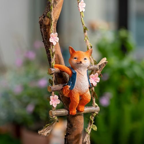 可爱狐狸小d猪小兔荡秋千创意摆件庭院户外花园阳台吊树上挂件