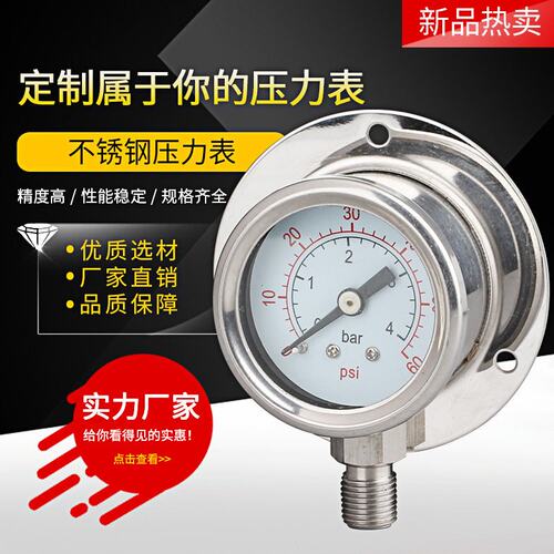 不锈钢压力表Y40BFT 径向带后边船用压力表