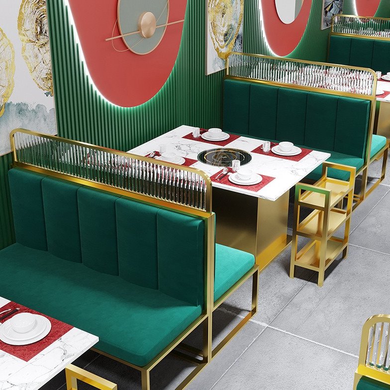 网红轻奢大理石火锅桌餐饮茶餐厅饭店餐吧烤肉店卡座沙发桌椅组合