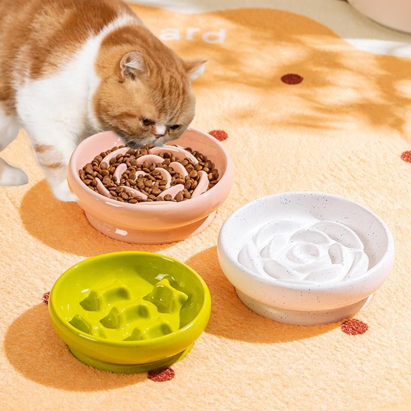 宠物慢食碗陶瓷狗碗防噎中小型犬狗食盆防打翻高脚斜X口猫碗猫食
