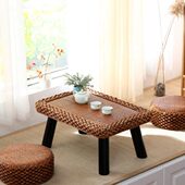 藤编桌子茶桌现代家用阳台简约炕桌茶台日式 榻榻米茶几飘窗小茶几