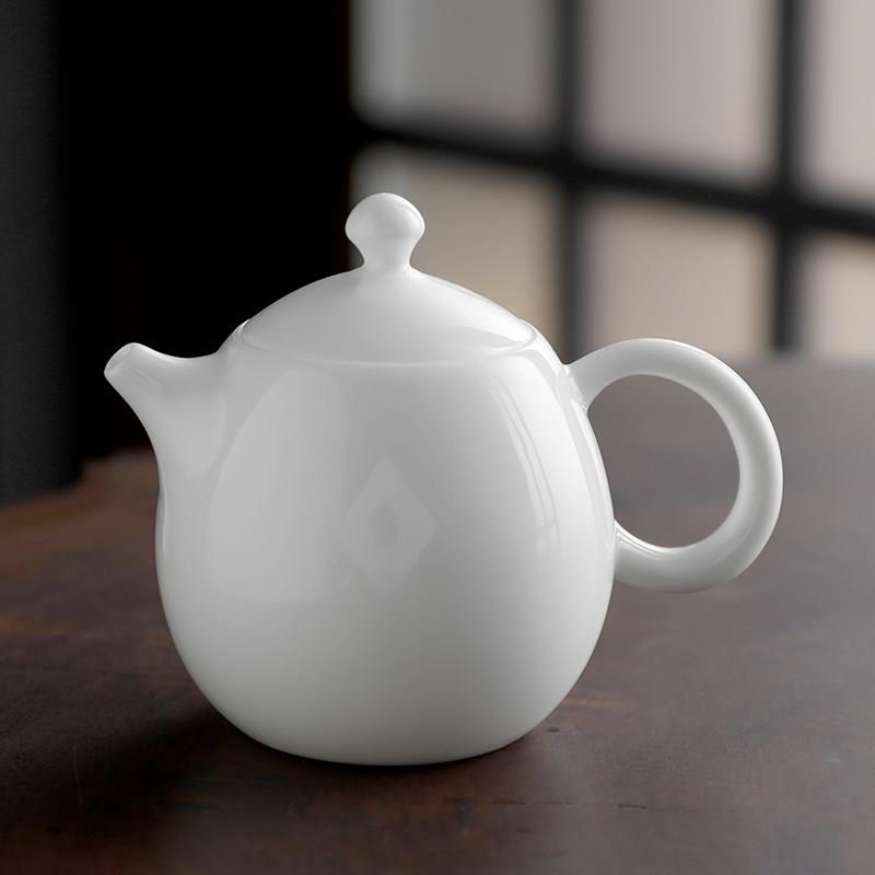 德化白瓷茶壶 家用简约泡茶壶 半手工商用龙蛋壶羊脂玉瓷功夫茶具