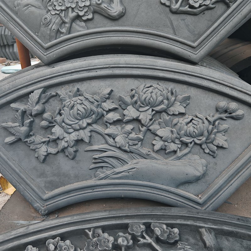 仿古砖雕扇形梅兰竹菊浮雕挂件庭院摆件中式影壁照壁X围墙装饰砖