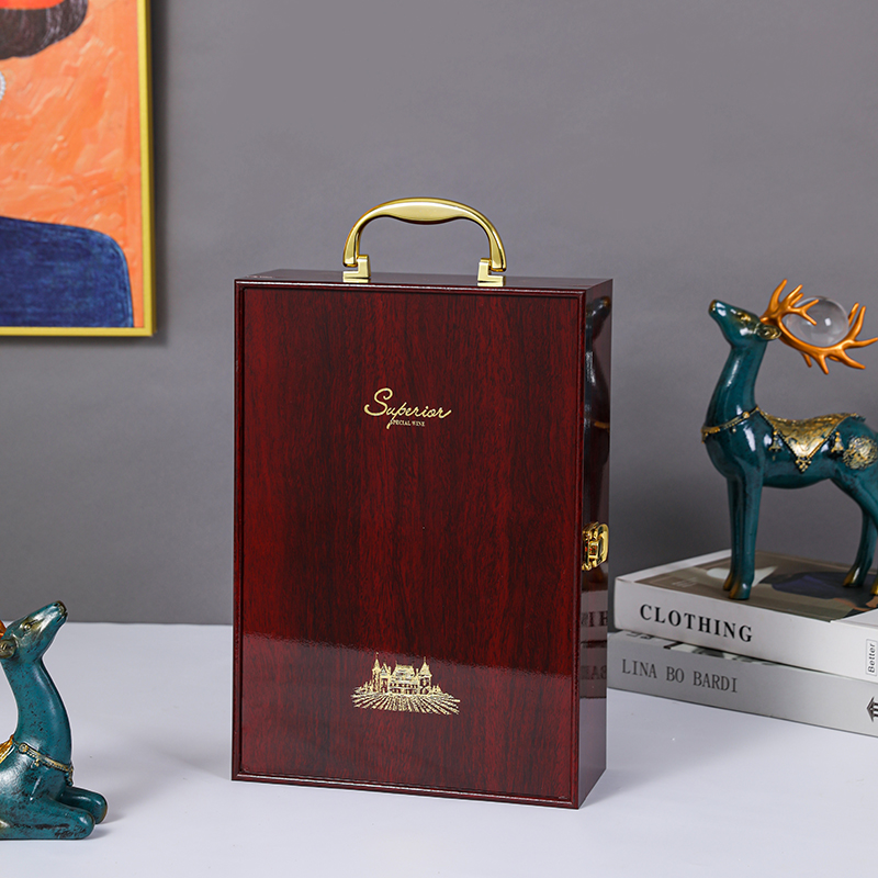 高档红酒礼盒空盒子m钢琴烤漆双支葡萄酒木盒两瓶装酒箱定制包装