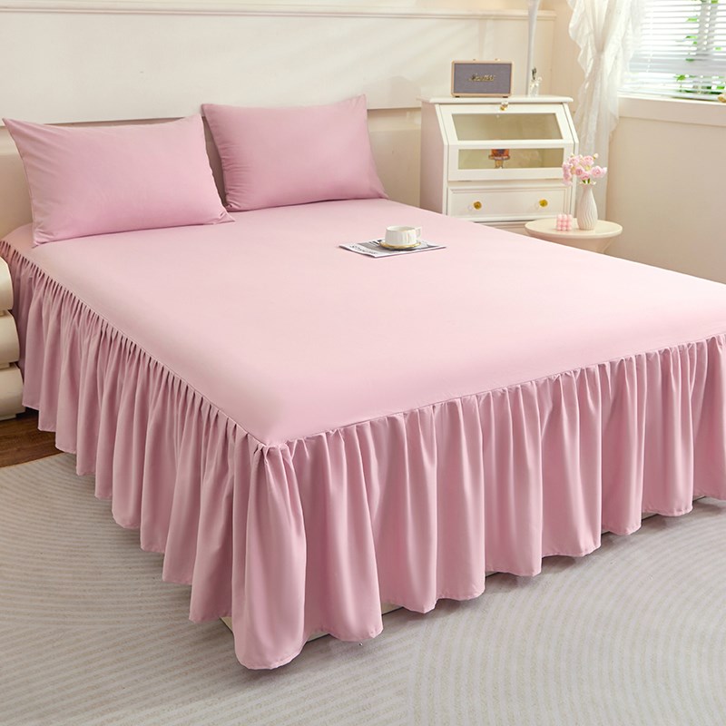 纯色简约床裙单件针织棉双层纱床单三件套1.2m1K.5米1.8x2x2.2床