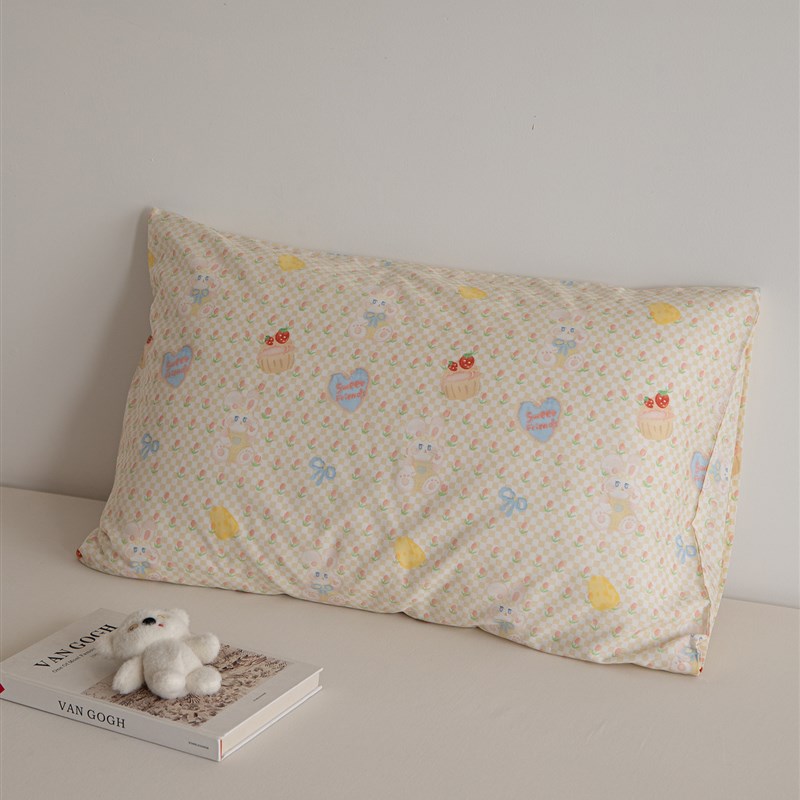 卡通风全棉印花枕套单只装一对拍2可爱D印花家用男女枕头套48x74c