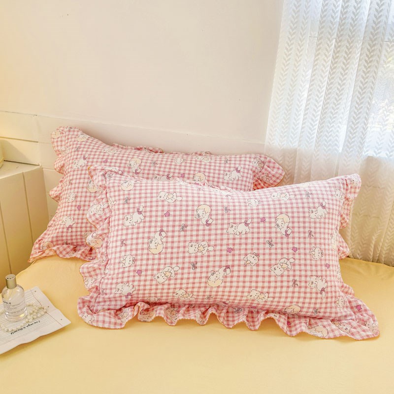 A类奶油风枕套针织棉仙女花边家用双人枕G头套一对装少女心48x74c