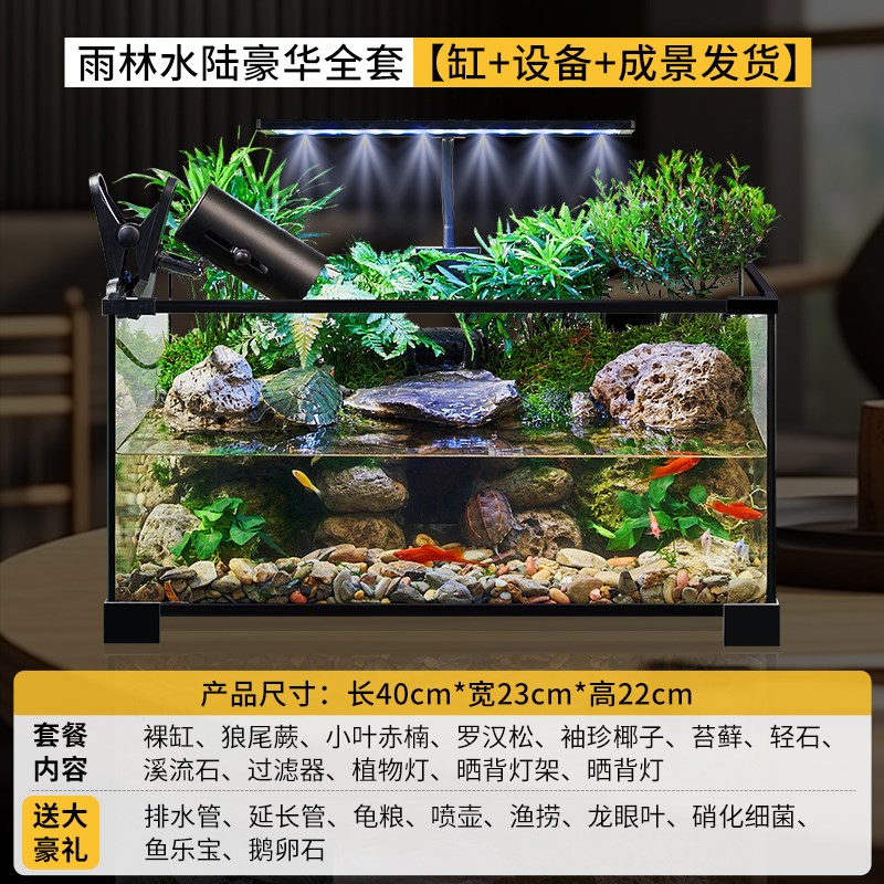 乌龟缸超白玻璃客厅家用饲养箱晒C爬台养乌龟专用生态造景鱼缸小