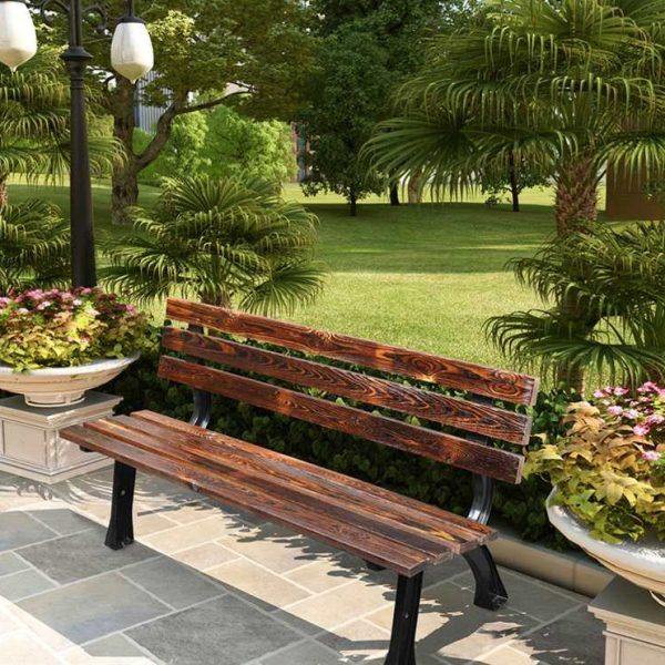 户外广场公园靠背长椅花园公共休闲实木铸铁长椅小区广场排椅