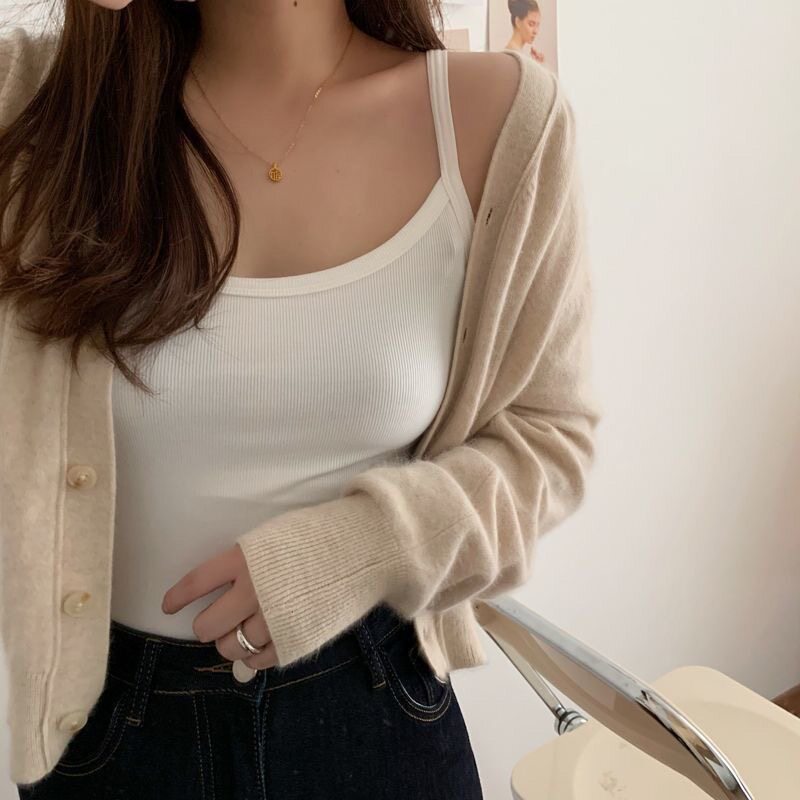 高级感漂亮小吊带白色背心女夏外穿内搭女士修身性感无袖打底上衣