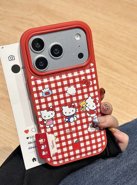 ins风可爱kitty猫苹果16pro手机壳iPhone17保护套15软硅胶13侧面带标签红色新年14plus卡通喜庆kt猫12p/11女