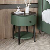 床头柜圆形岩板现代简约极简网红全实木皮质高端百搭小边几卧室柜