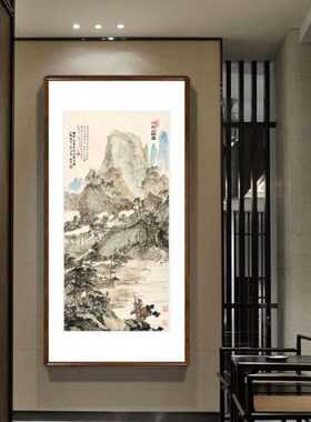 傅抱石国画万松山馆图中式客厅装饰画办公室书房走廊过道竖版挂画