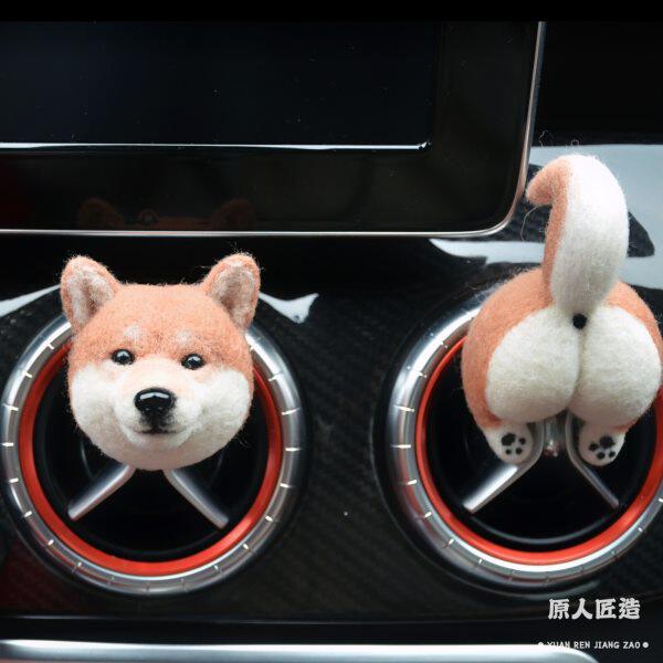 羊毛毡手工可爱动物熊猫柴犬车载汽车空调出风口装饰夹创意个性潮