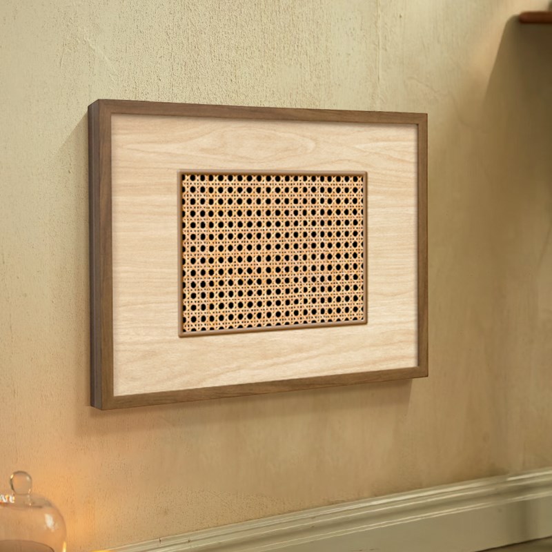 原木风弱电表箱装饰画2025新款藤编遮挡画光纤盒多媒体箱遮丑挂画