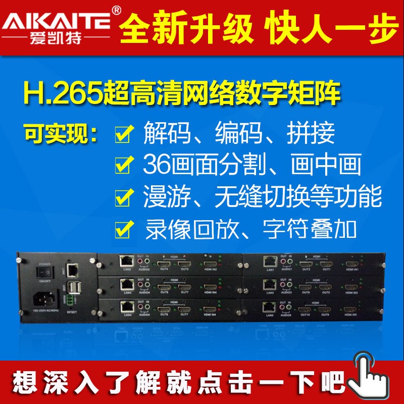 9屏36画面分割H.265高清网络矩阵 6路监控视频解码器数字矩阵拼接