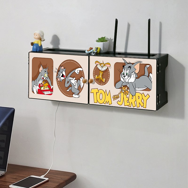 猫和老鼠无线路由器收纳盒壁挂式免打孔WiFi置物架插排遮挡箱装饰
