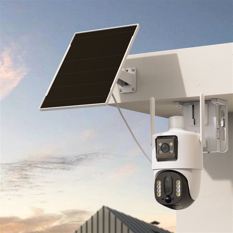 三镜头太阳能监控摄像头4G手机远程无电网户外WIFI360度死角变焦