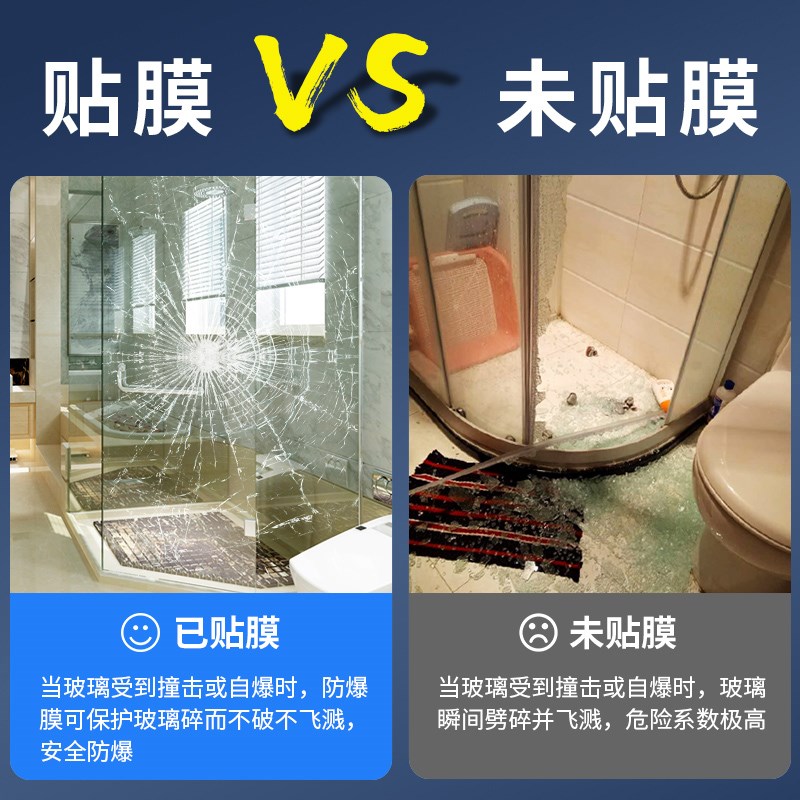 玻璃防爆膜淋浴房卫生间浴室窗户门防碎钢化贴膜透明家用玻璃贴纸