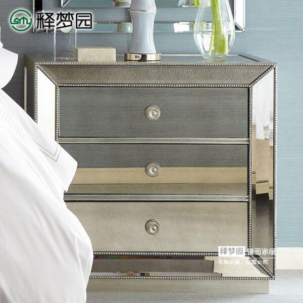 镜面床头柜镜面家具储物柜边柜多功能柜子新古典后现代风格 F1388
