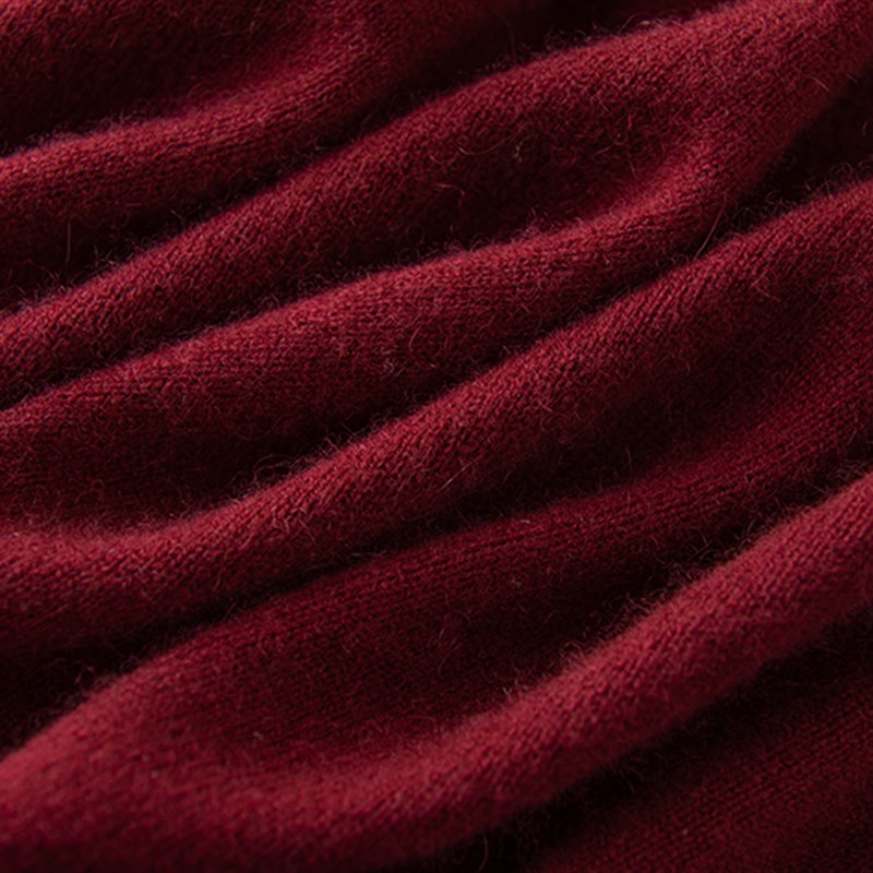 我的深爱~酒红色双层大廓袖高领羊绒衫女纯羊绒毛衣套头2024新春