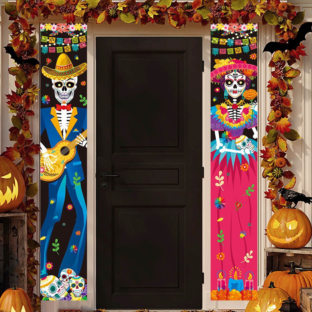 新款墨西哥亡灵节背景布亡灵节派对装饰布置门幅门前装饰条幅挂布
