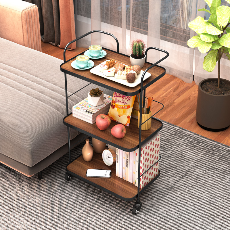 餐厅厨房铁艺餐车家用移r动餐边柜茶水间酒杯收纳置物架边几小推