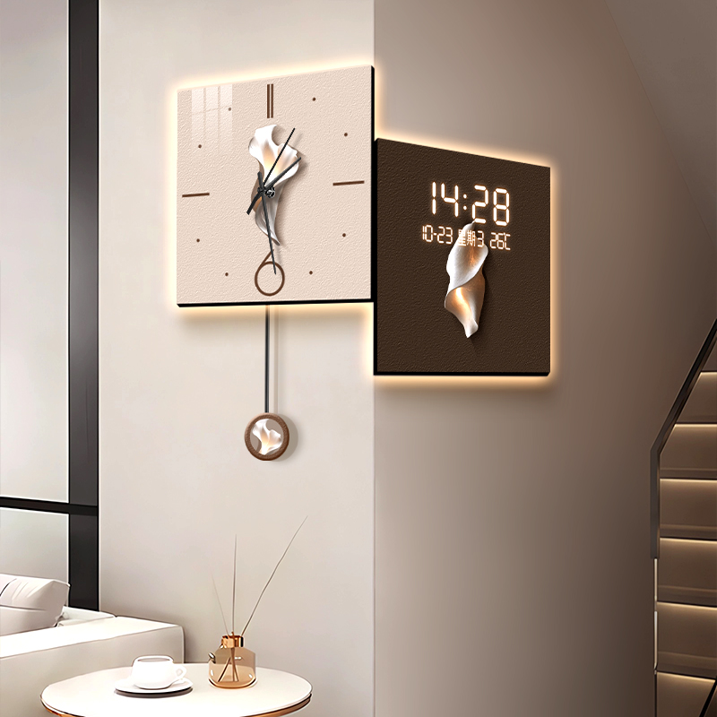 简约大气转角挂钟客厅两q面装饰时钟2024新款家用钟表拐角双面时