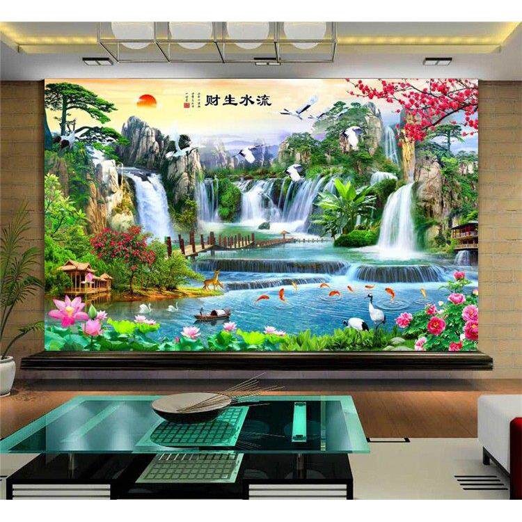 迎客松山水画 画风景竹木纤维集成墙板电视背景墙客厅沙发装饰碳