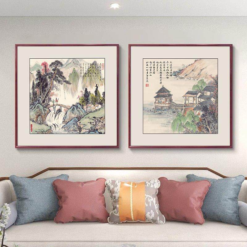新中式山水风景装饰画客厅沙发背景墙挂画有框现代壁画