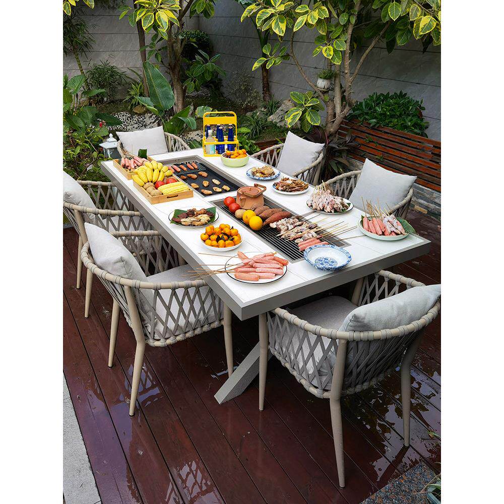 北欧户外烧烤桌椅花园家用烧烤烤架电烤架炭烤架桌子庭院别墅铝合