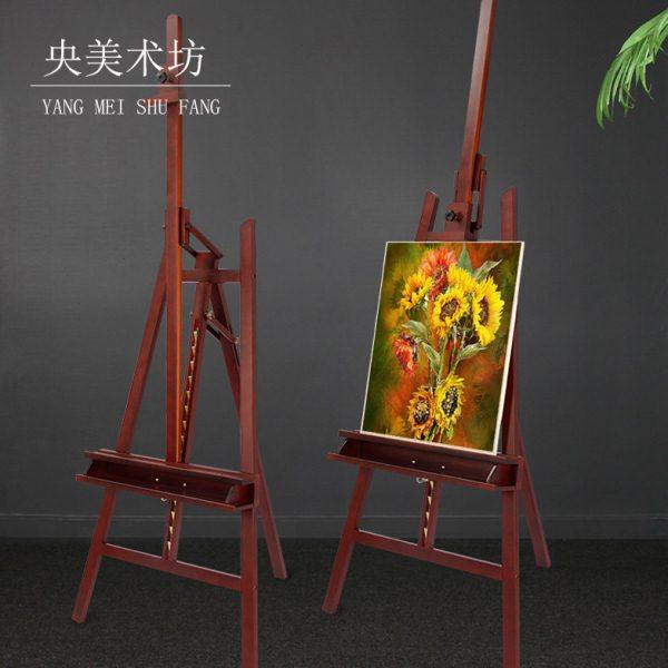 央美术坊榉木前倾式油画架4K可升降折叠三角画板架素描水粉展示架