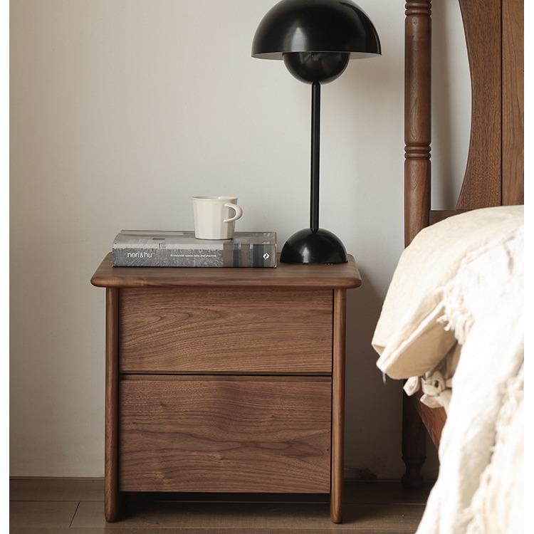 黑胡桃木全实木床头柜简约现代床边柜北欧日式收纳柜收纳柜抽屉
