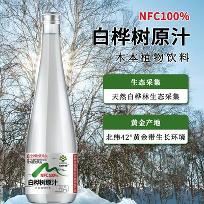 白皮树白桦树原汁100NFC原液长白山天然植物饮料320ml*6瓶整箱