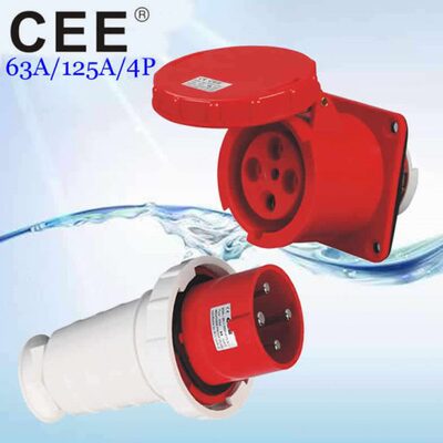 CEE工业防水插头座连接器125A/63A/380-415V电源箱插座3芯4孔5P