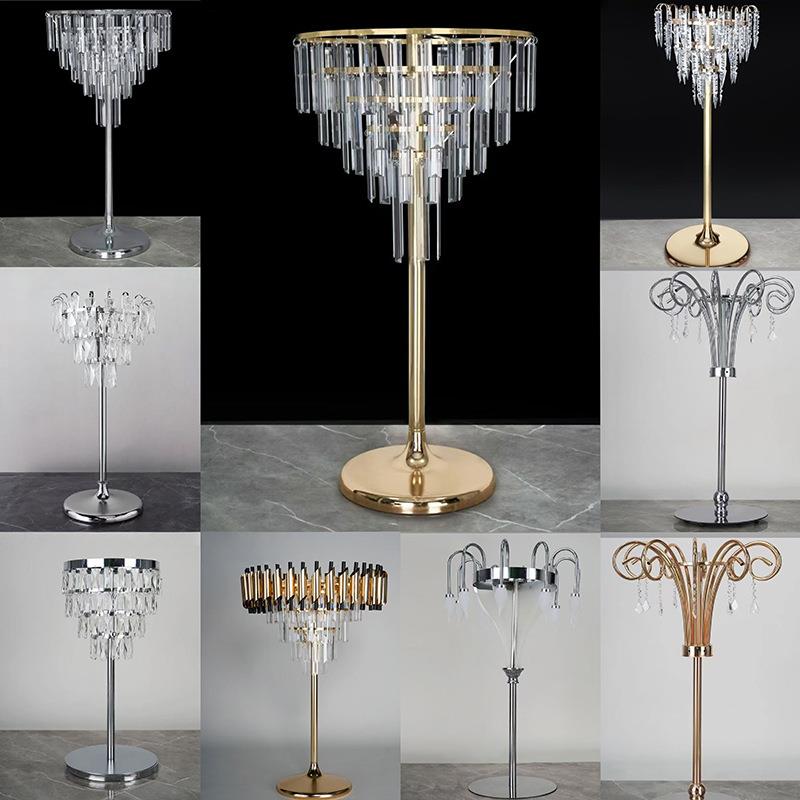 新款婚庆桌花器烛台水晶道具酒店婚礼堂主桌花器插花铁艺架子摆件