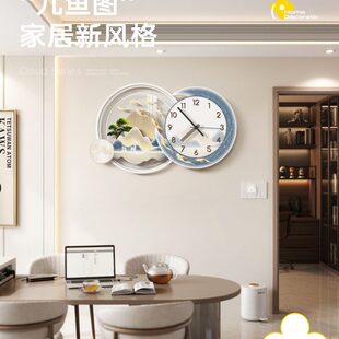挂钟客厅装 简约九鱼图轻奢创意时钟餐厅挂墙 饰2024大气钟表表新款
