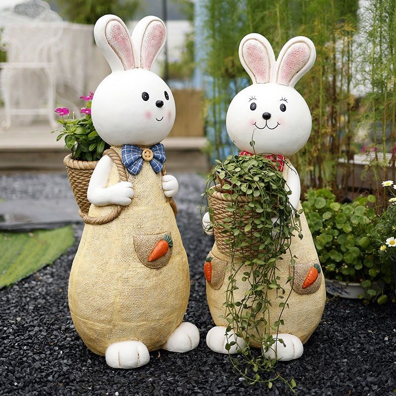 园卡通兔子花盆露台阳台庭院屋A顶装饰摆饰动物园艺户外景观布置