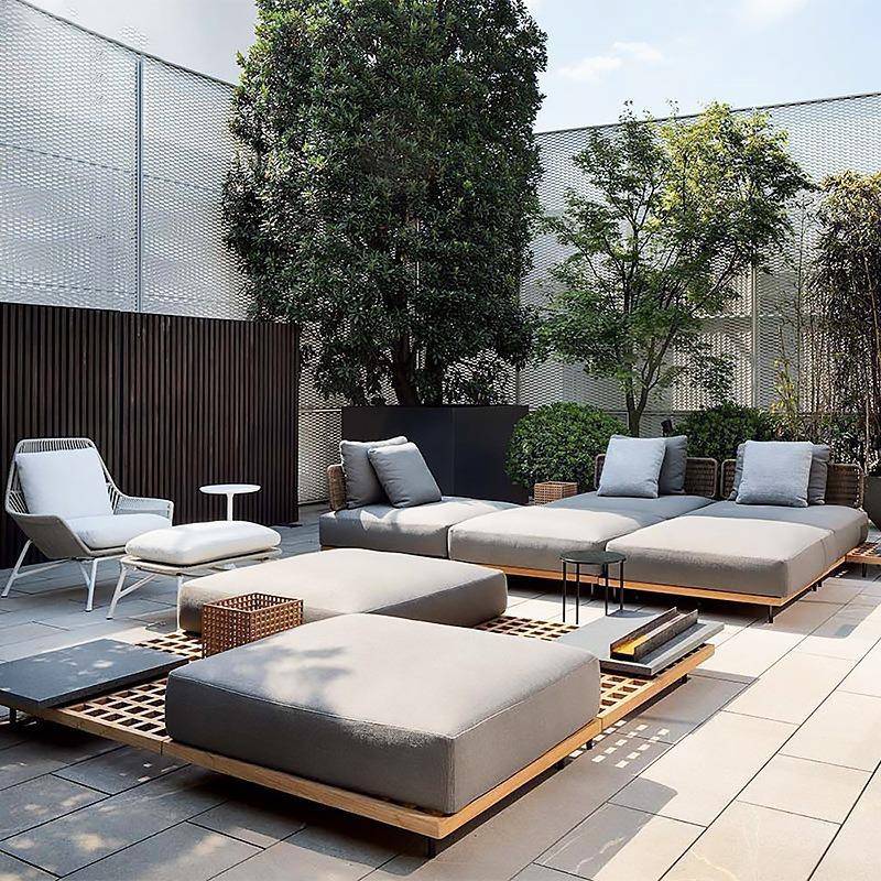 户外藤编柚木沙发组合露台室外庭院露天花园别墅防晒防水茶几家具